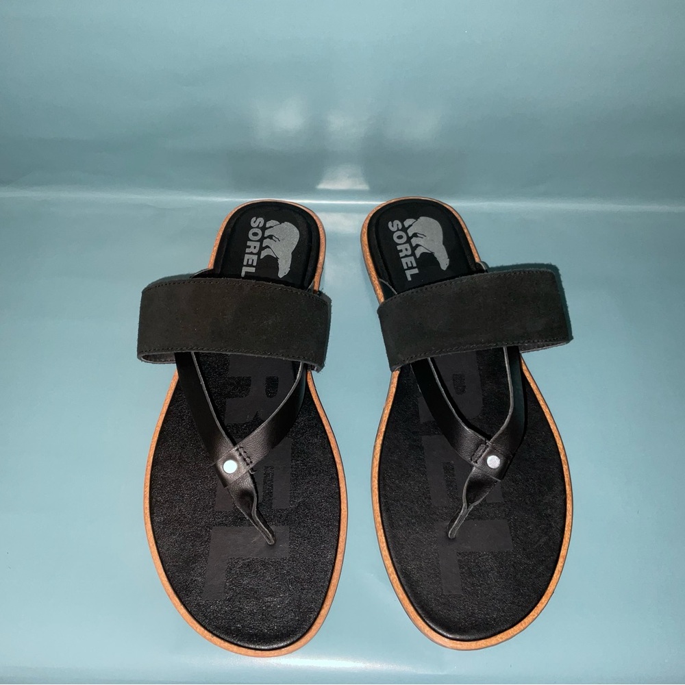 Sorel Womens Black Suede Leather Flip Flop